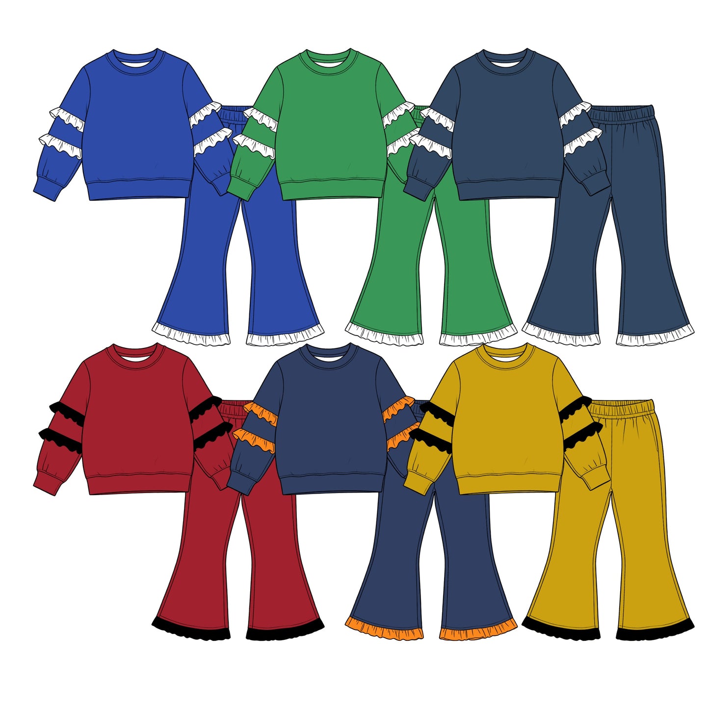 Preorder MOQ 5 pcs Each Color Solid Color Ruffles Girls Set-2026.8.20