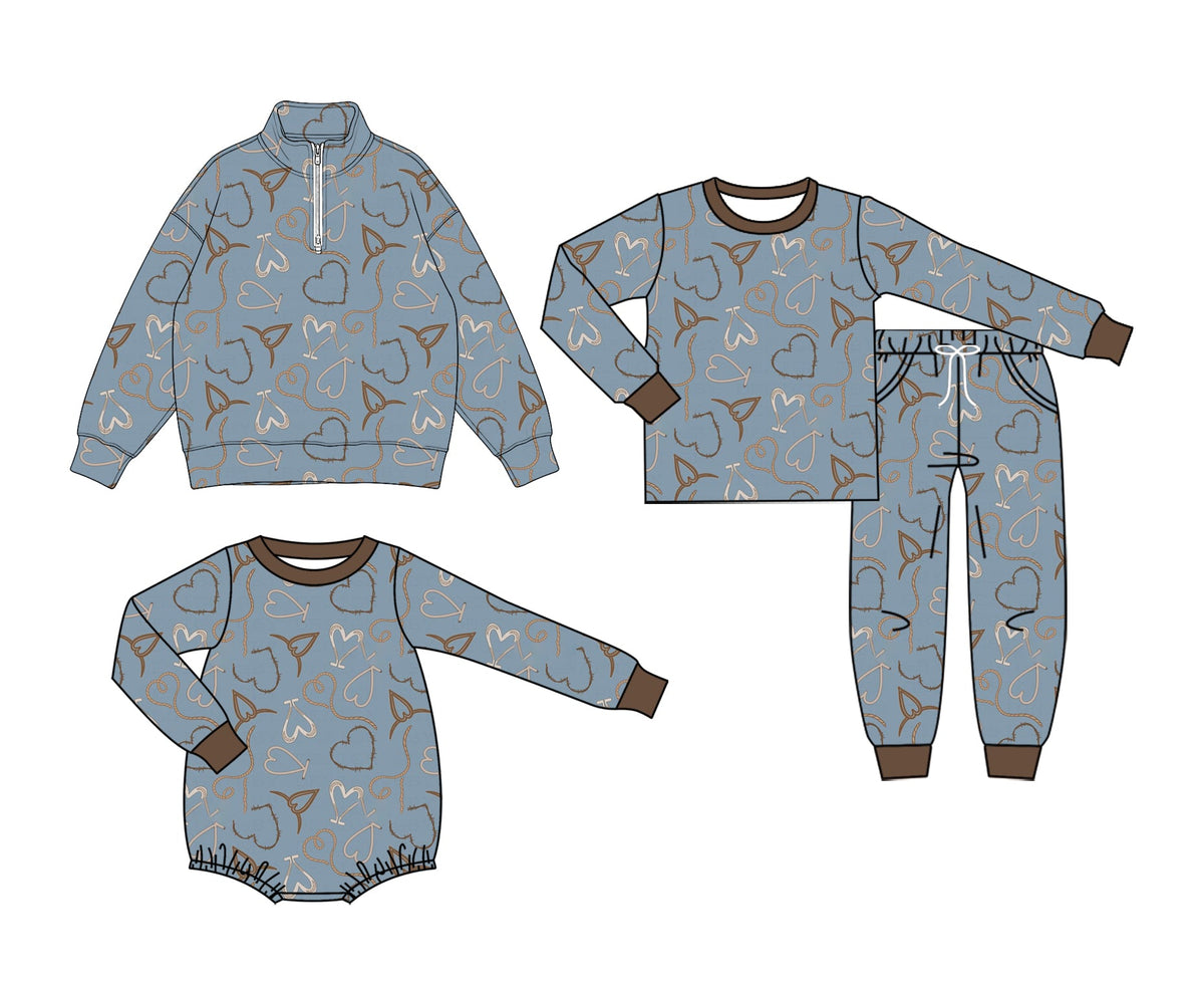 Preorder MOQ 5 pcs Each Style Valentine's Day Love Gray Blue Kids Matching Clothes