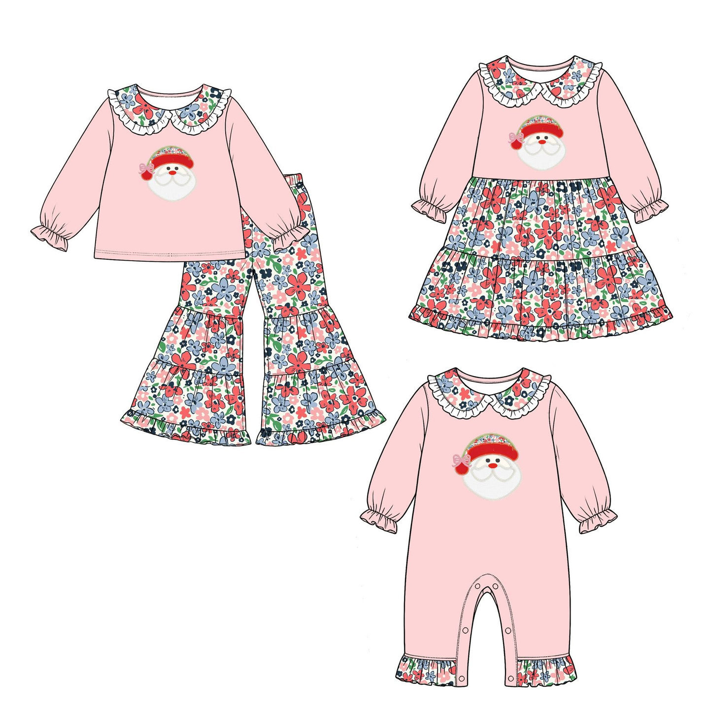 Preorder MOQ 5 pcs Each Style Christmas Santa Flower Kids Matching Clothes