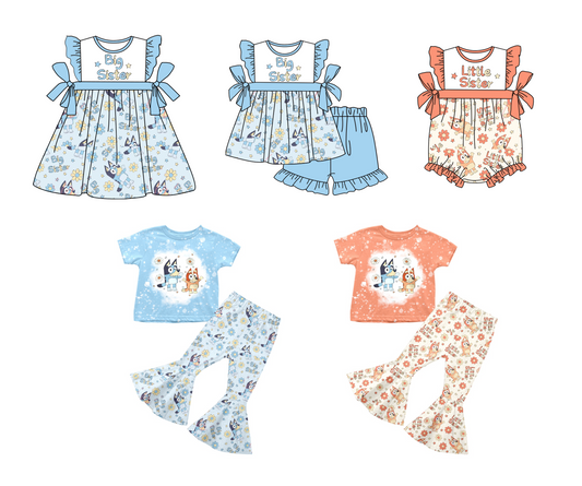 Preorder  GSSO0577 Blue Dog Cartoon  Girls Short Sleeve Shorts Outfits