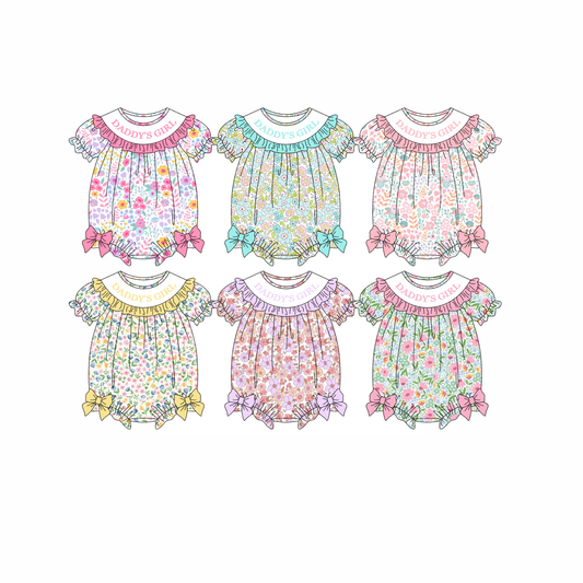 Preorder MOQ 5 pcs Each Style DADDY'S GIRL Floral Ruffles Baby Girls Romper Kids Matching Clothes