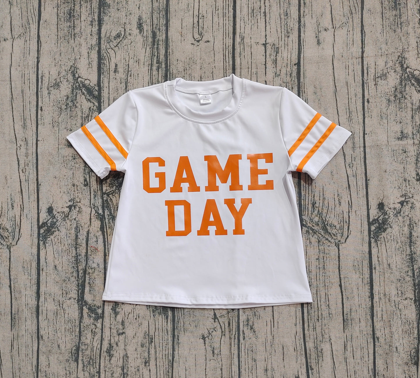 preorder GT1116 Girls Boutique Offset Print Game Day Orange Stripe White Yoga Short Sleeve Top 202508