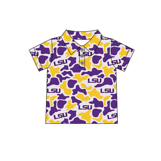 CUSTOM Pre-Order MOQ 5 PCS LSU Purple Golden Polo Short Sleeve Boys Top 202601