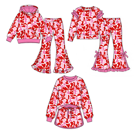 Preorder MOQ 5 pcs Each Style Valentine's Day Camo Ruffles Kids Matching Clothes 202609