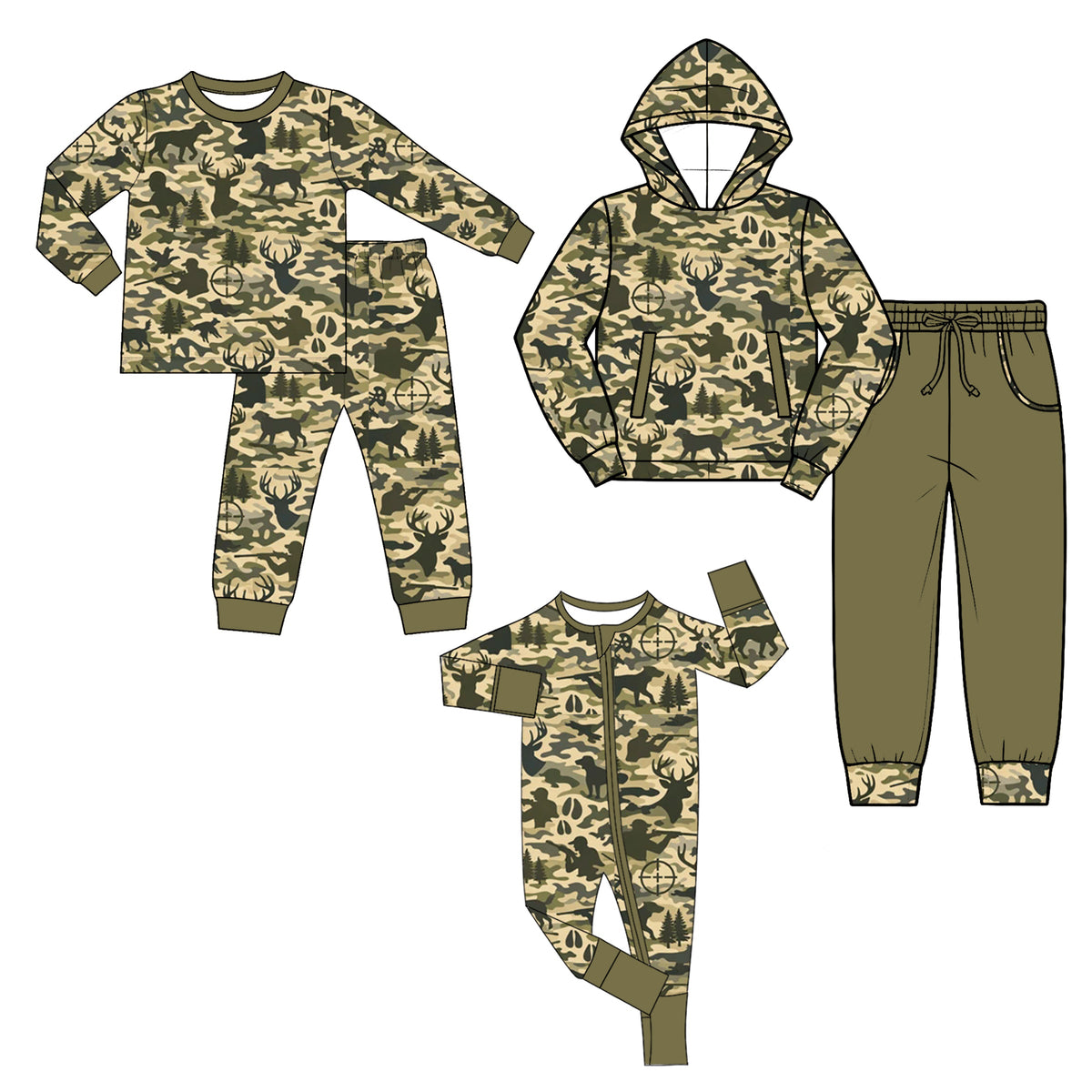 Preorder MOQ 5 pcs Each Style Hunting Deer Camo Kids Matching Clothes