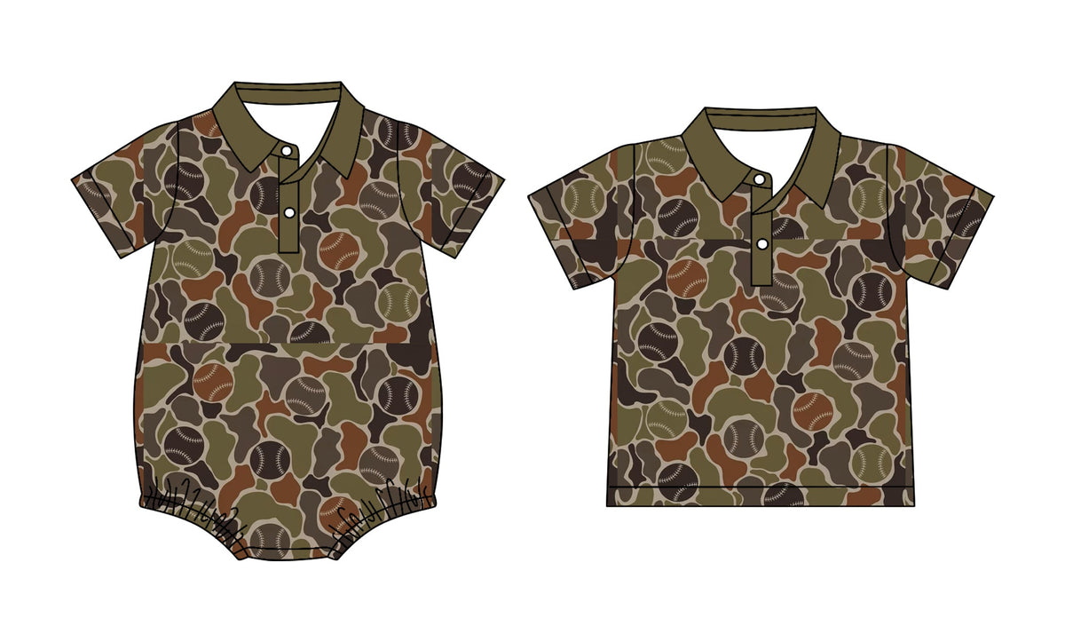 Preorder MOQ 5 pcs Each Style Hunting Camo Baseball Print Kids Matching Clothes