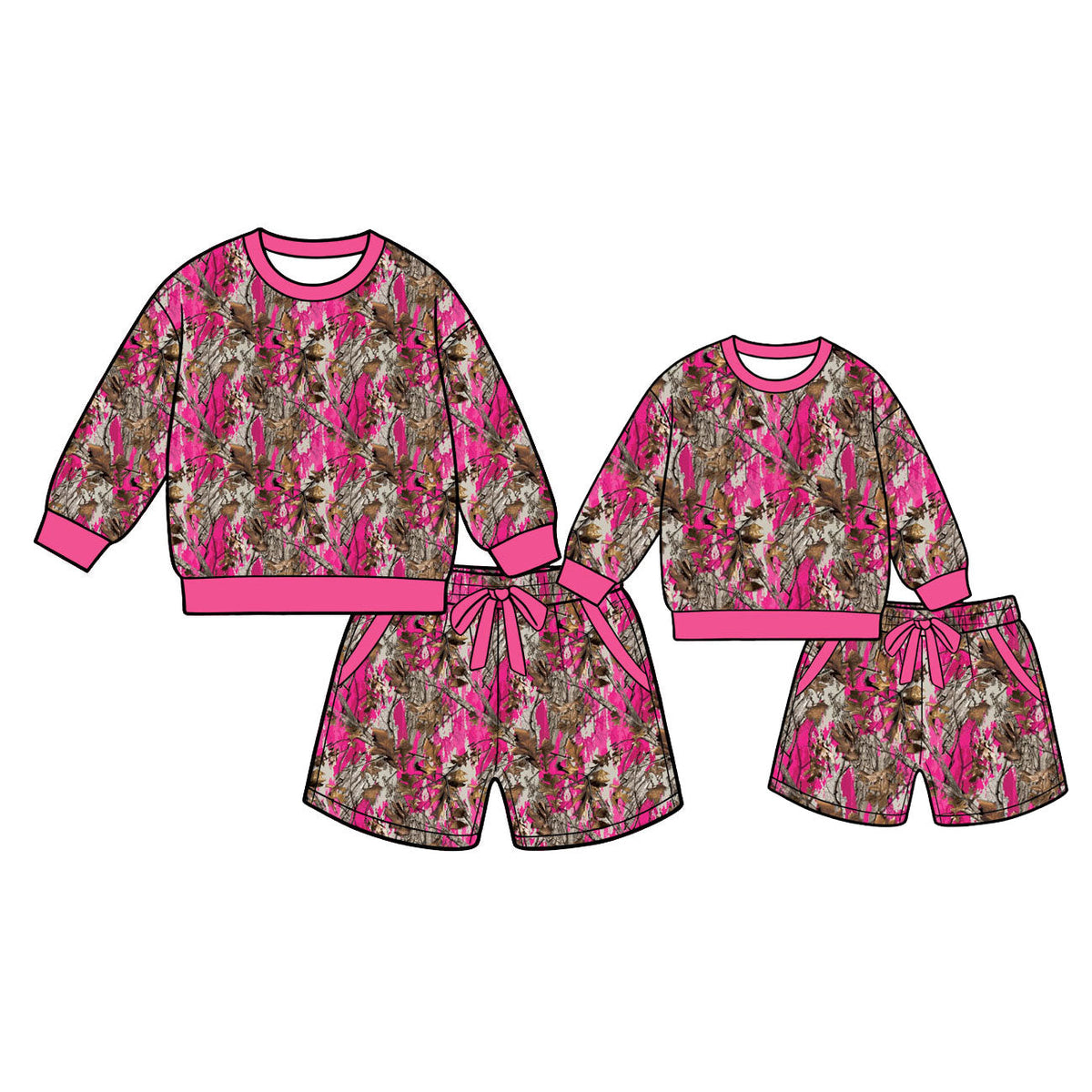 Preorder MOQ 5 pcs Each Style Hunting Leaves Rose Red Mommy and Me Matching Clothes