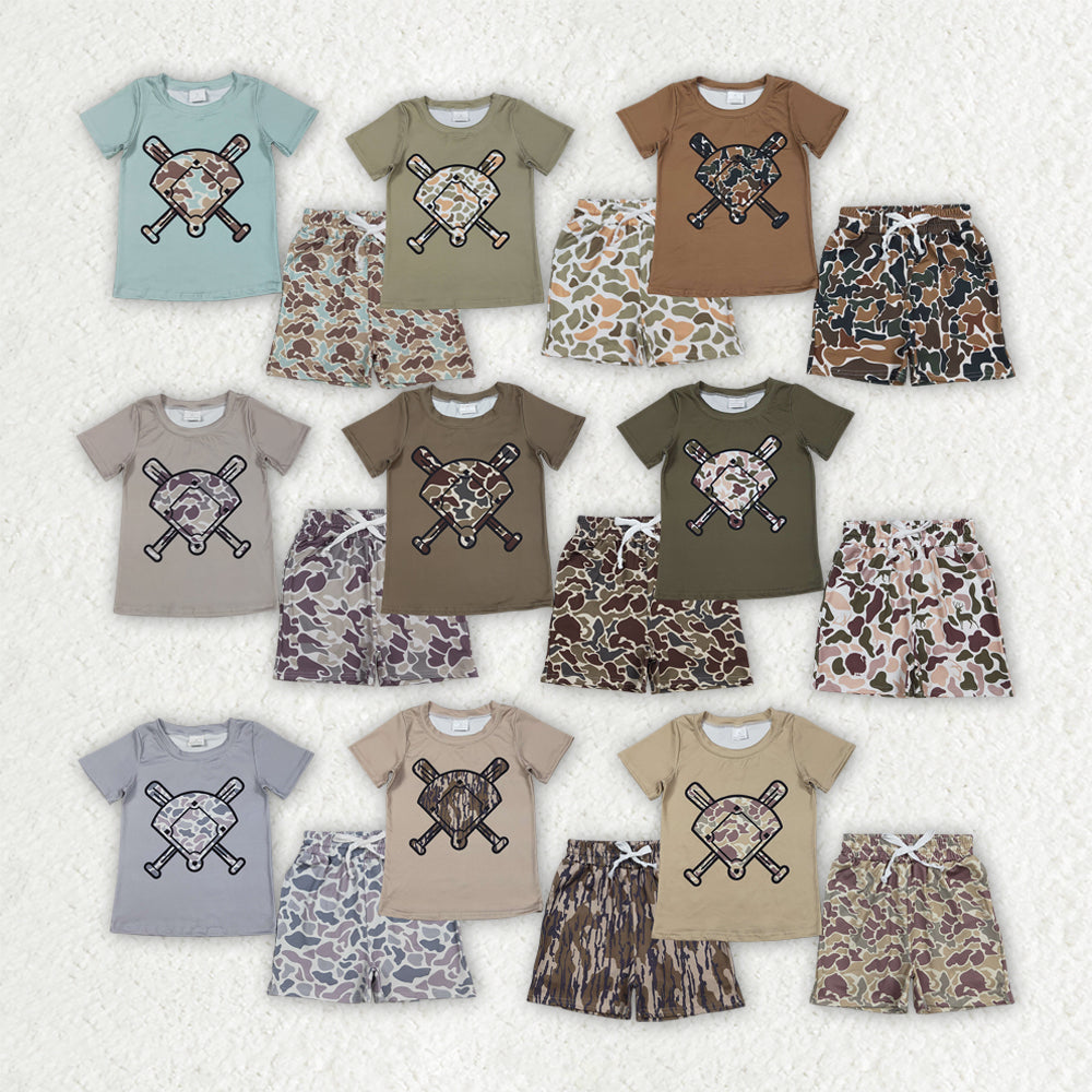 Sibling Matching Clothes Hunting Baseball Field Team Short Sleeve Shorts Boys Sets 202512 RTS