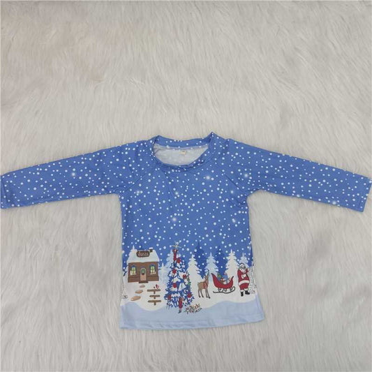Promotion RTS 6 A1-16 Christmas Snow Flower Santa Claus Boys Blue T-shirts