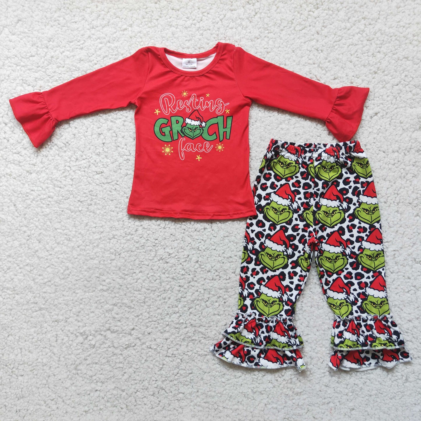 Clearance 6 A1-17 grinch red long sleeve top and pants suit for girls