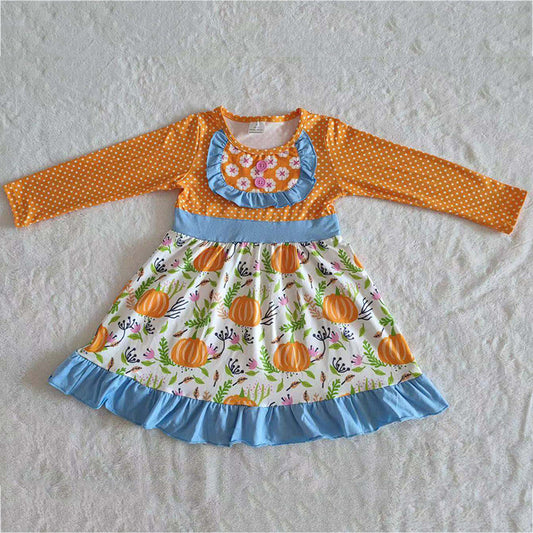 Clearance 6 A12-30 Pumpkin long-sleeved white spotted dress