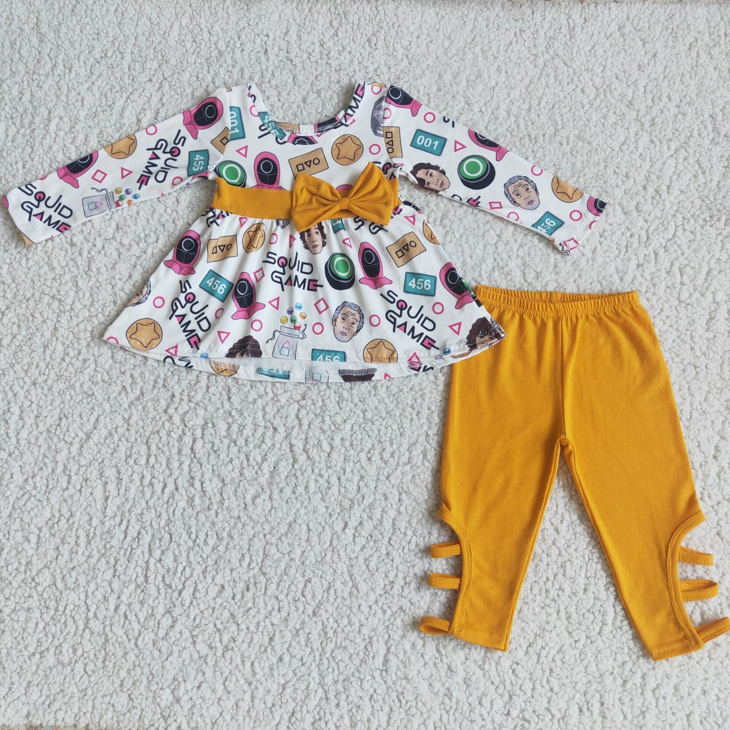 Clearance 6 A13-17 Carp game long sleeve yellow lace-up pantsuit