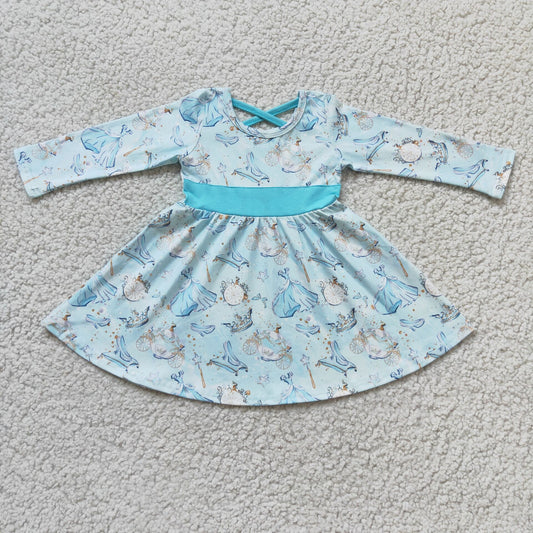 Clearance 6 A13-3 New Arrival Baby Girls Blue Princess Casual Twirl Dress