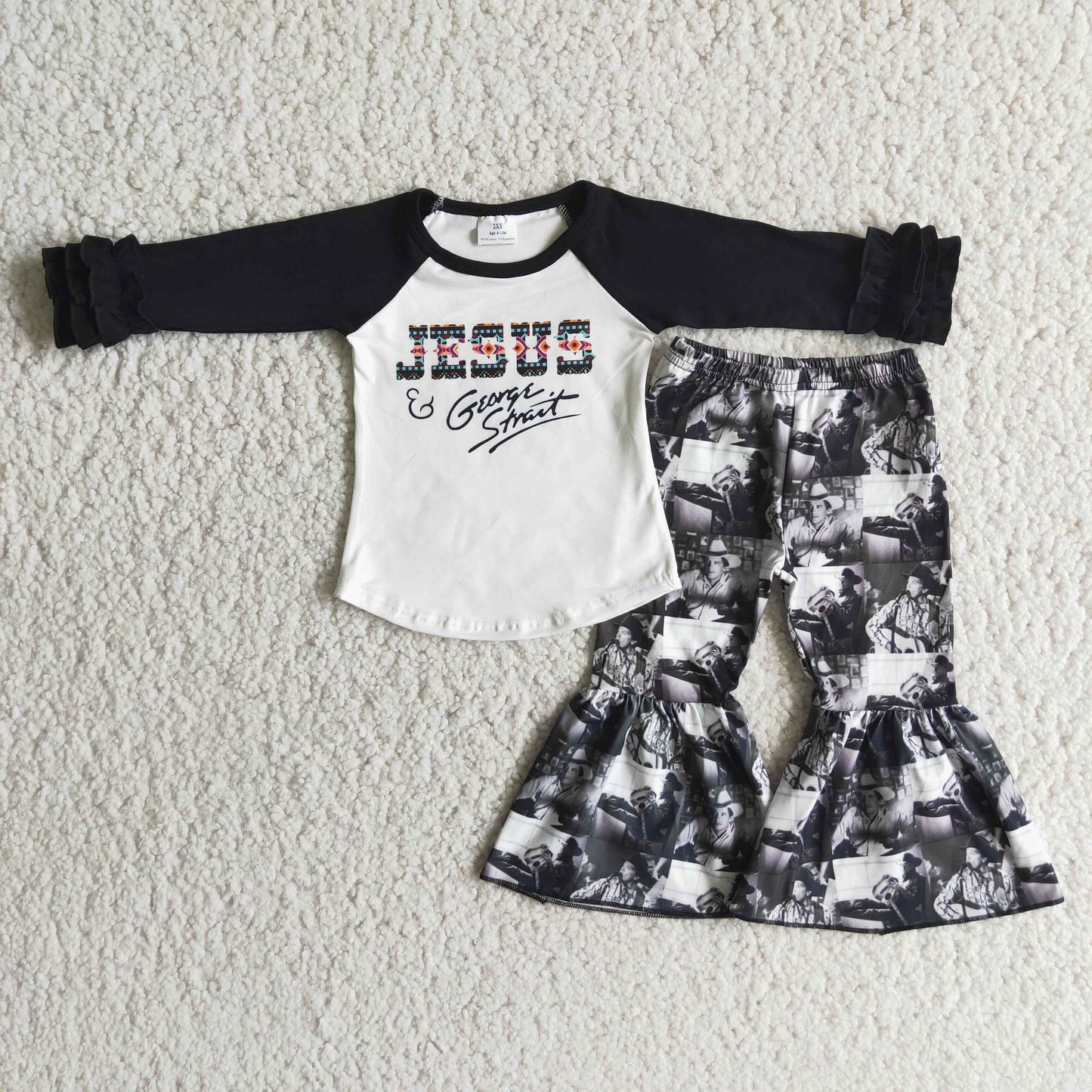 Promotion RTS 6 A16-13 Jesus Black Girls Long Sleeve Bell Bottom Pants Outfits