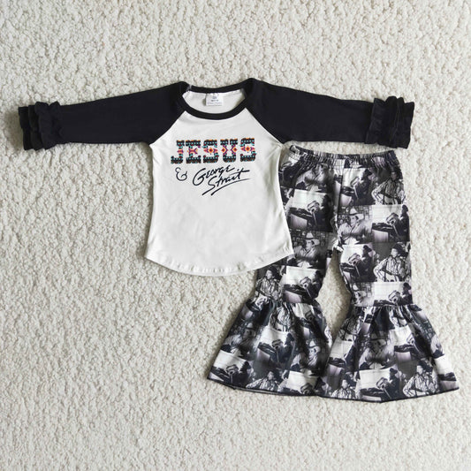 Promotion RTS 6 A16-13 Jesus Black Girls Long Sleeve Bell Bottom Pants Outfits