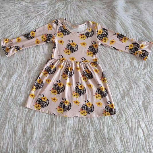 Clearance 6 A20-16 Pumpkin sunflower long sleeve dress