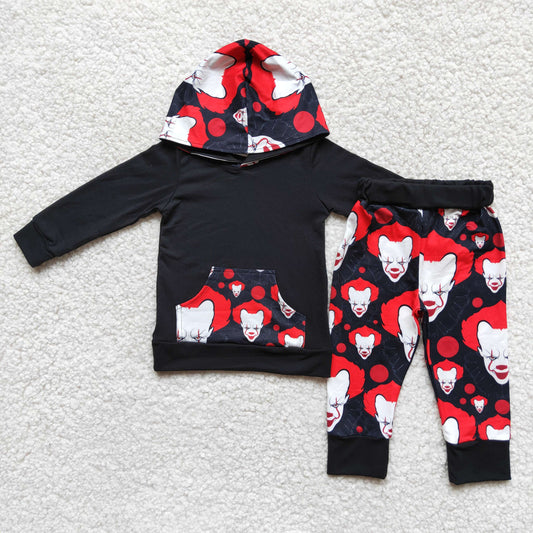 promotion RTS  6 A20-2 Halloween Clown Black Hooded Long Sleeve Pants Boys Outfits