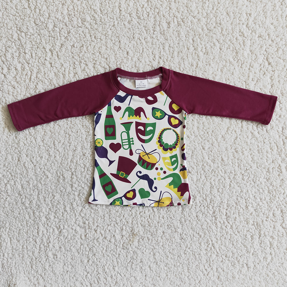 Promotion RTS 6 A20-5 Mardi Gras Mask Dark Red Long Sleeve Boys Tops