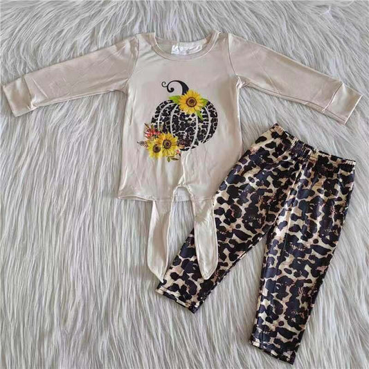 Clearance 6 A23-29 Leopard print pumpkin flower long sleeve top leopard print pant set High quality