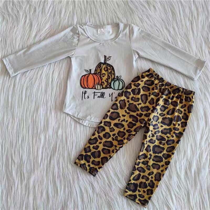 Clearance 6 A26-1 Pumpkin white gray long sleeve top leopard print pants high quality