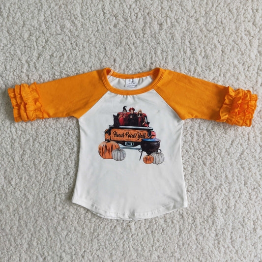 Promotion RTS 6 A3-17 Fall Pumpkin Ruffles Girls Long Sleeve Top T-shirts