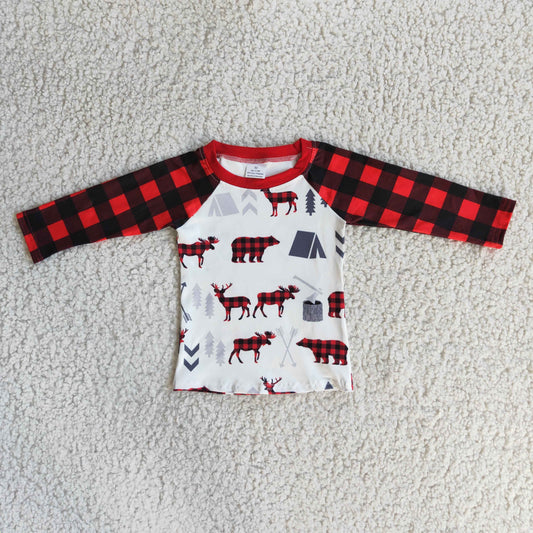 Promotion RTS 6 A33-1 Christmas Deer Red Plaid Boys T-shirts