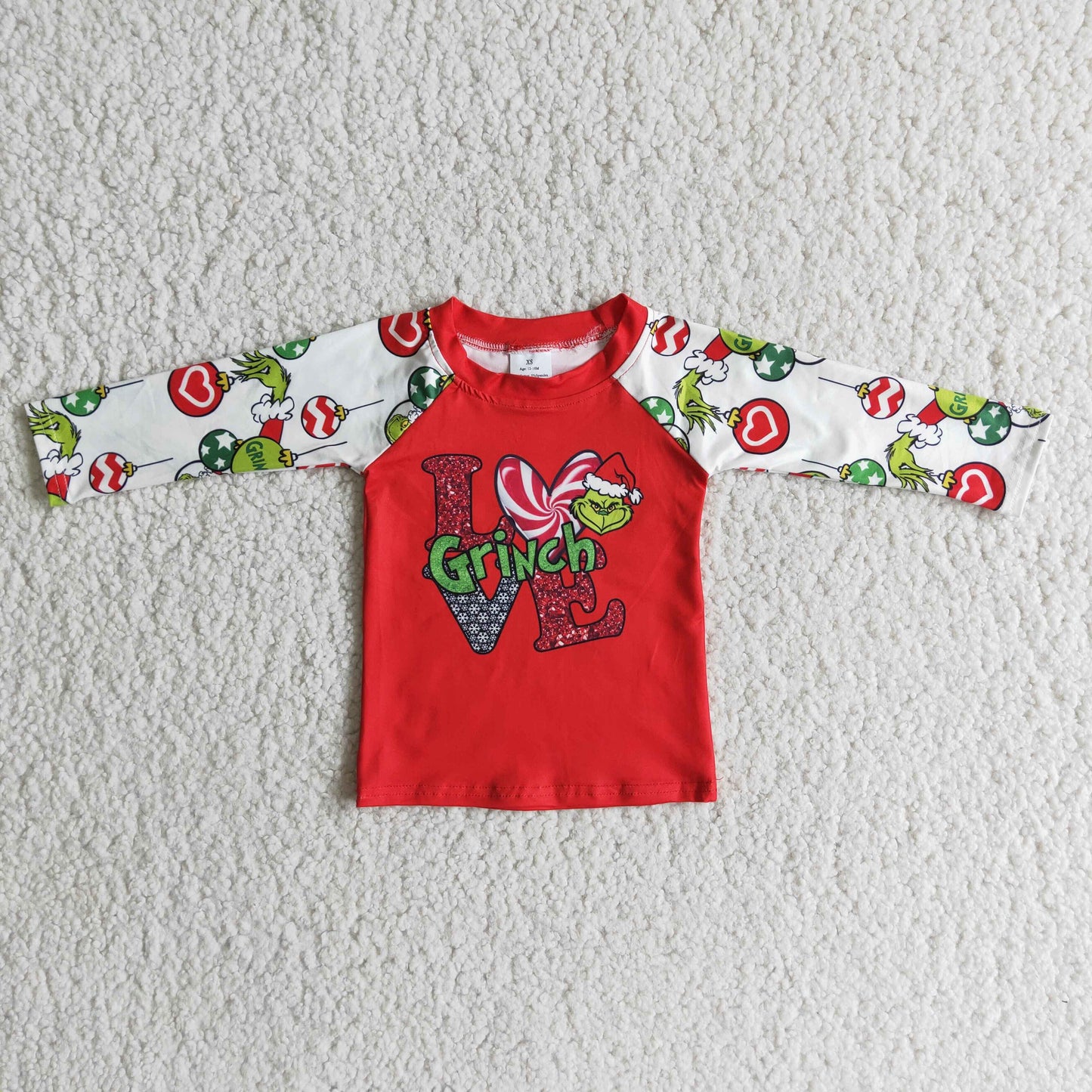 Clearance 6 A9-12 Christmas Green Red Love Cartoon Girls Long Sleeve Top Boys T-shirts