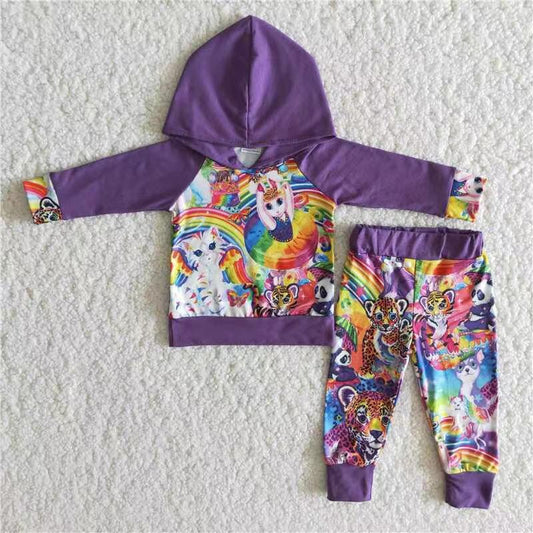 Clearance 6 B11-3 Purple Tiger Rainbow Cartoon  Boys Long Sleeve Hoodies Outfits