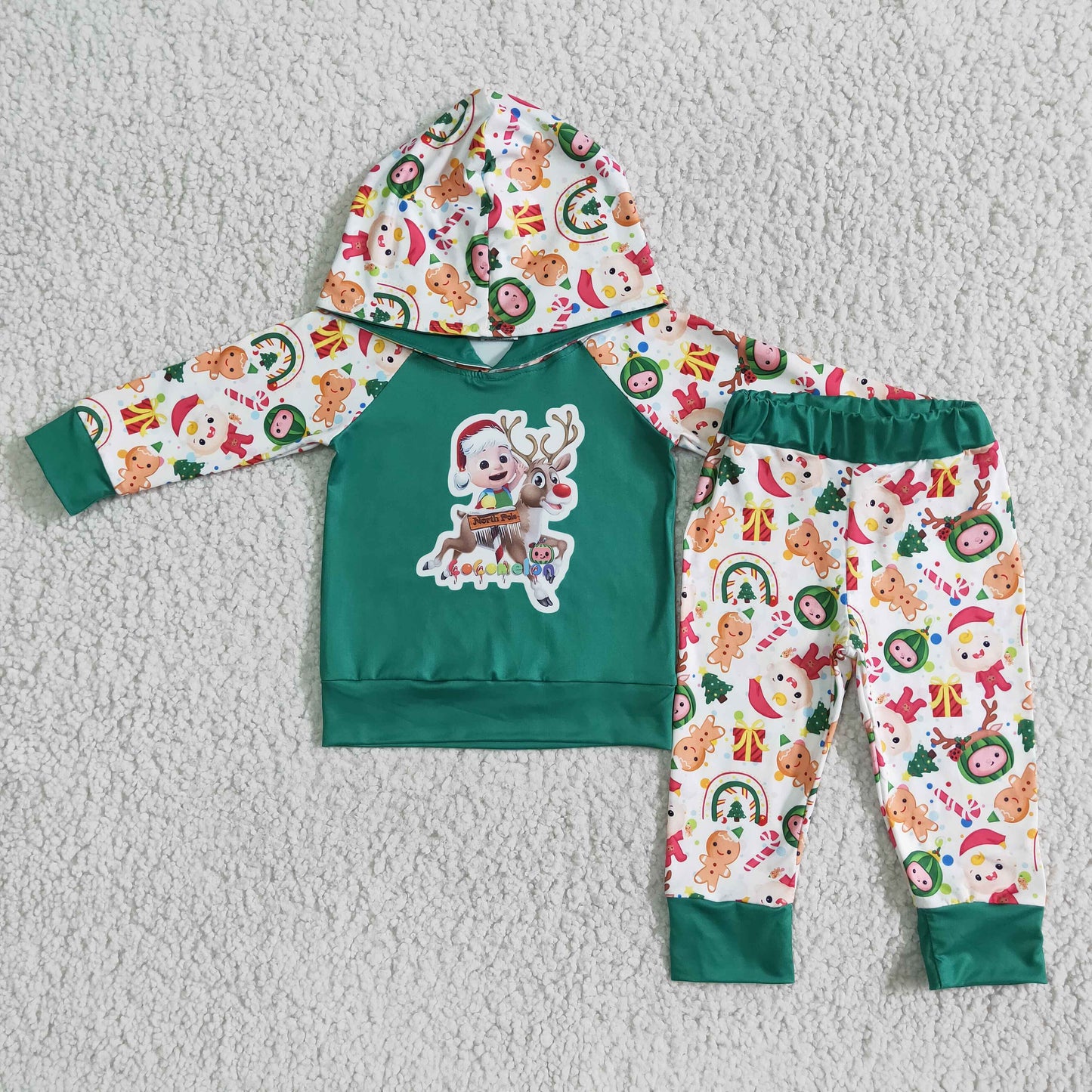 Clearance 6 B6-39 cocomelon Christmas long sleeve, long pants and hooded suit