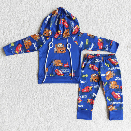 Clearance 6 C10-26 Cartoon car Boy blue hoodie set