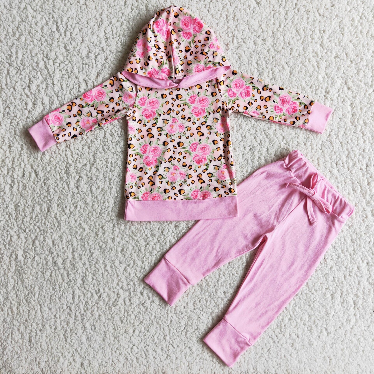 Clearance 6 C7-22  Pink Leopard   Girls Long Sleeve Hoodies Outfits