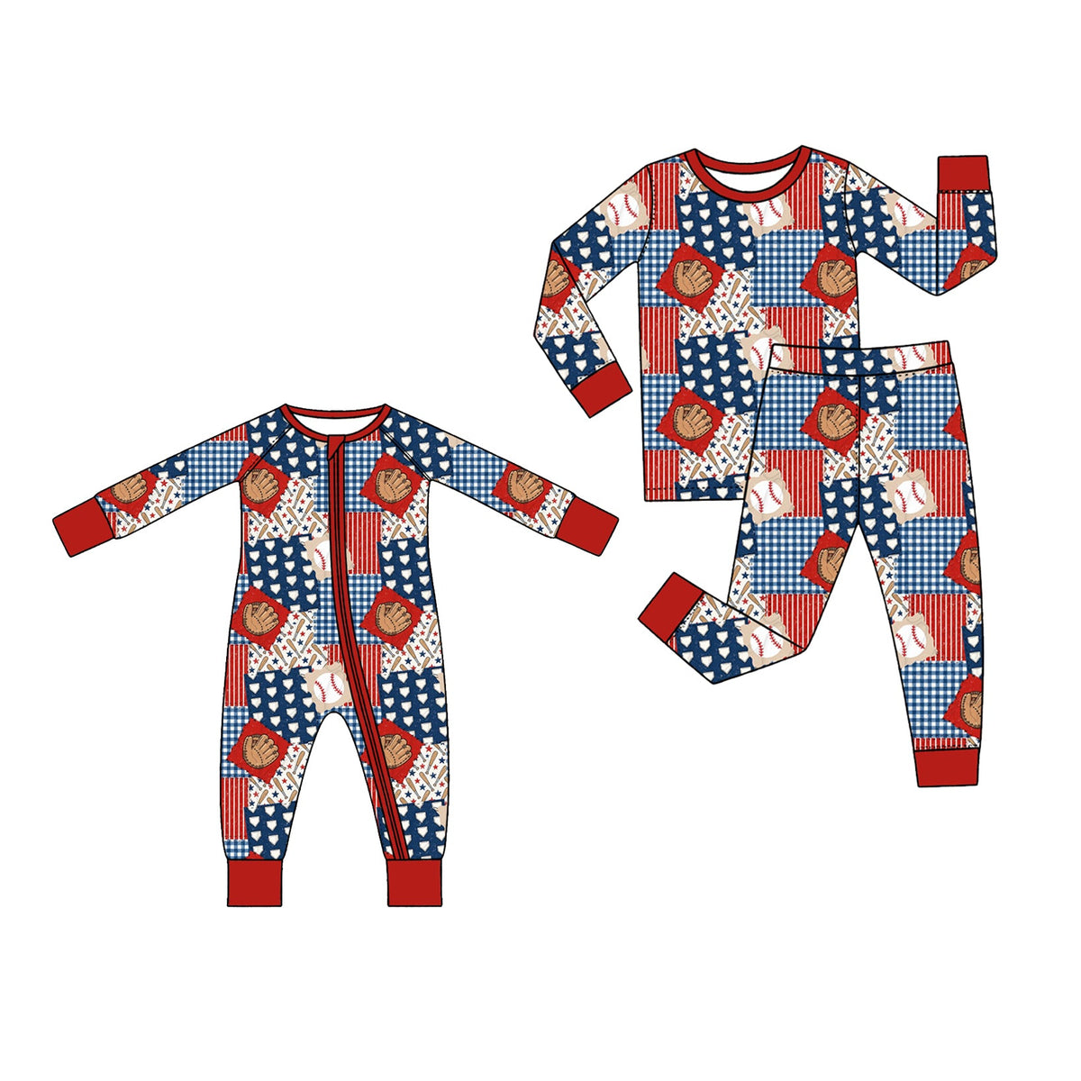 Preorder MOQ 5 pcs Each Style Baseball Gloves Star Plaid Pajamas Kids Matching Clothes