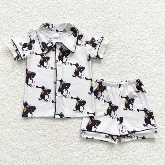 BSSO0277 Rodeo Cowboy Western Collar Boys Short Sleeve Shorts Outfits Pajamas