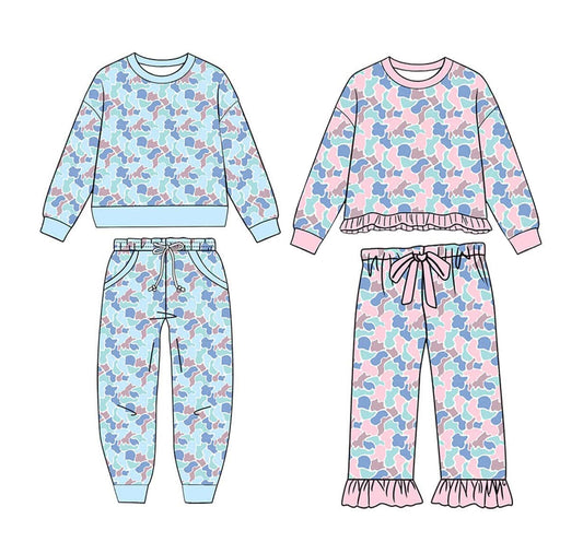 Preorder MOQ 5 pcs Each Style Blue Pink Camo Kids Matching Clothes 202609