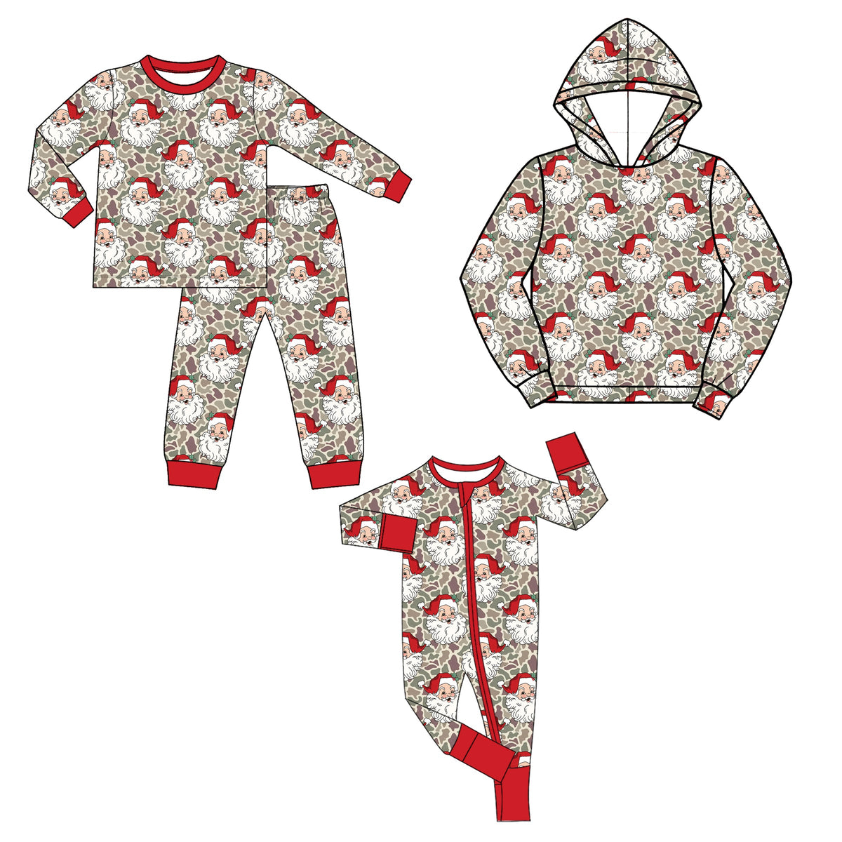 Preorder MOQ 5 pcs Each Style Christmas Santa Camo Kids Matching Clothes 202609