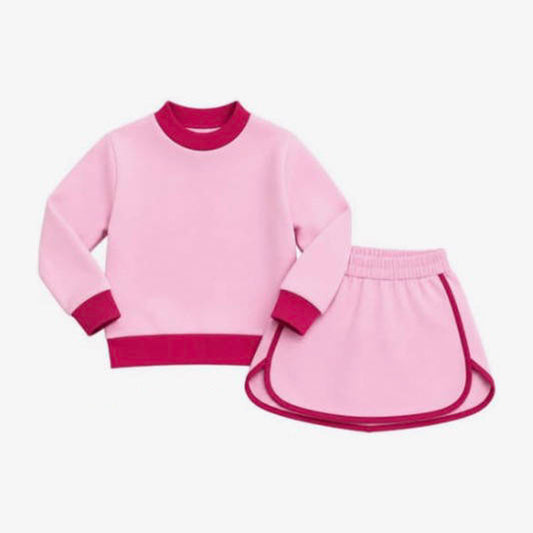 CUSTOM Pre-Order MOQ 3 PCS Rose Red & Pink Long Sleeve Skirts Girls Outfit 202607 Sibling