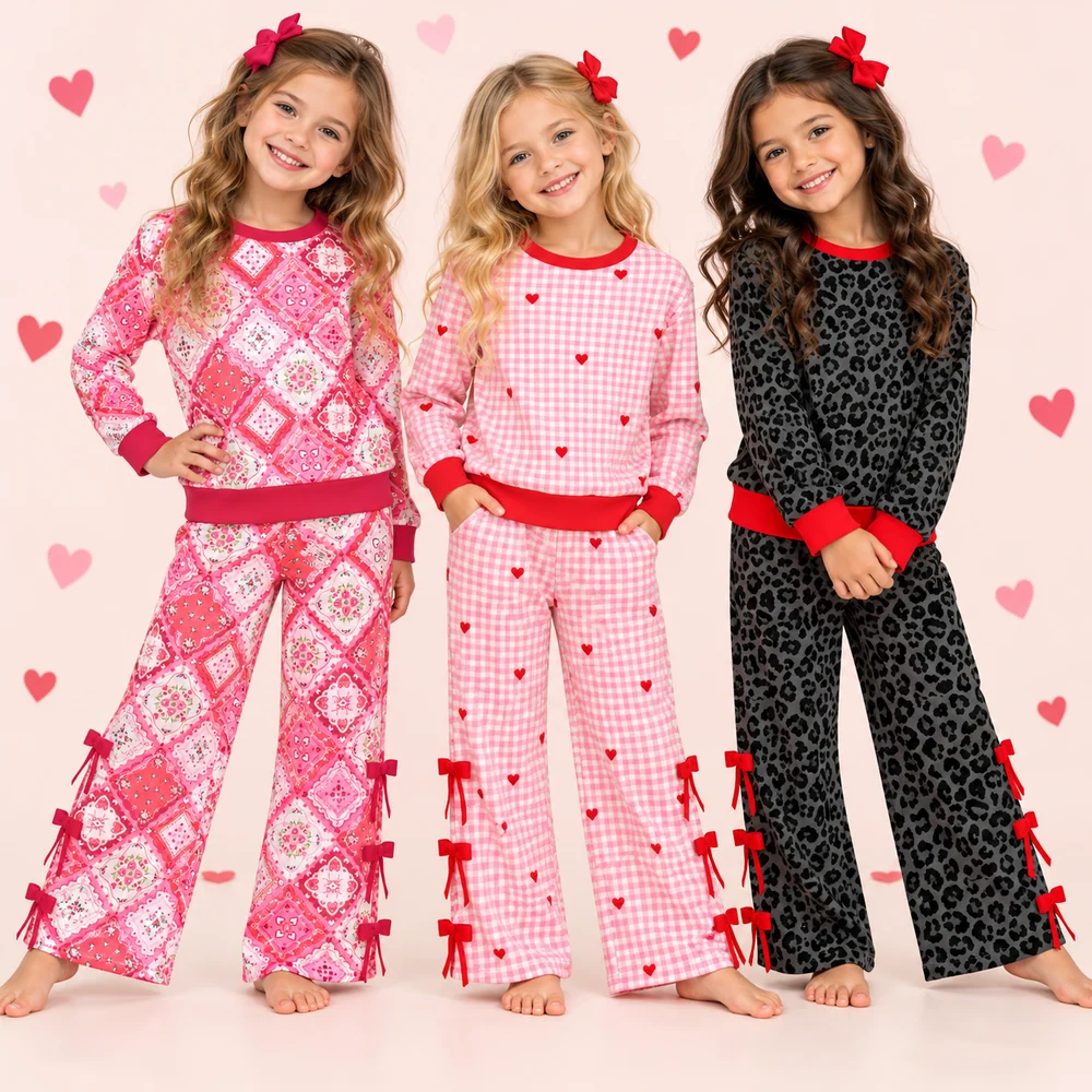 Preorder MOQ 5 pcs Each Style Flower Love Plaid Leopard Kids Matching Clothes