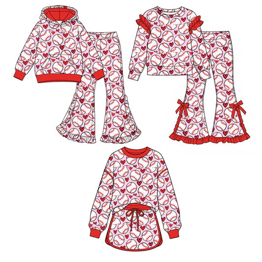 Preorder MOQ 5 pcs Each Style Baseball Love Print Ruffles Kids Matching Clothes