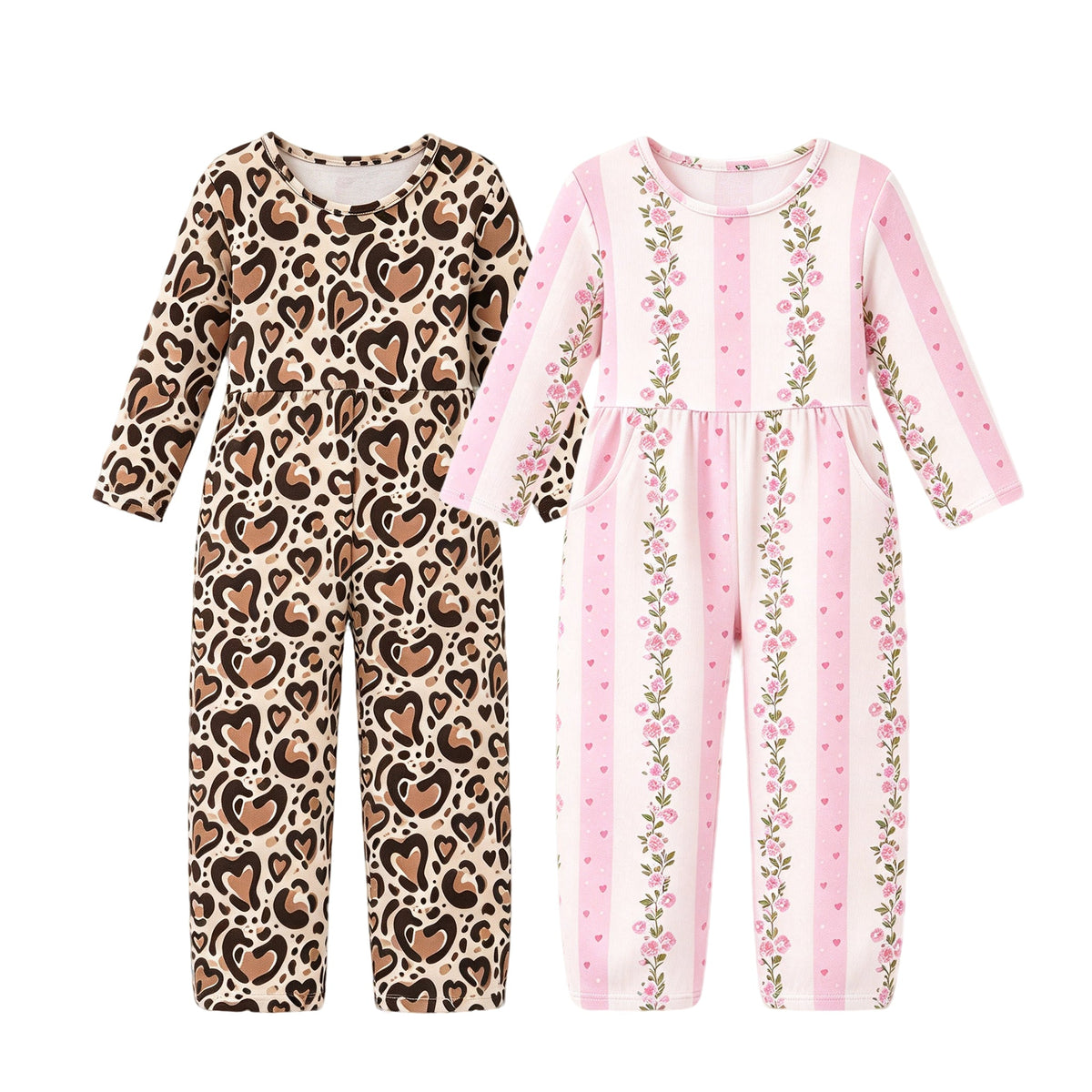 Preorder MOQ 5 pcs Each Style Flower Leaf Leopard Love Girl's Jumpsuit Kids Matching Clothes
