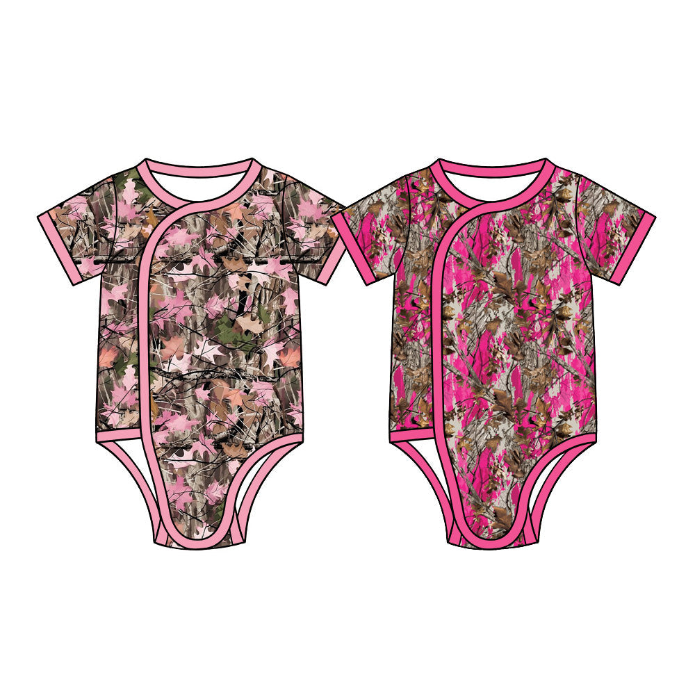 Preorder MOQ 5 pcs Each Style Hunting Leaves Camo Baby Girls Side Snap Romper Kids Matching Clothes