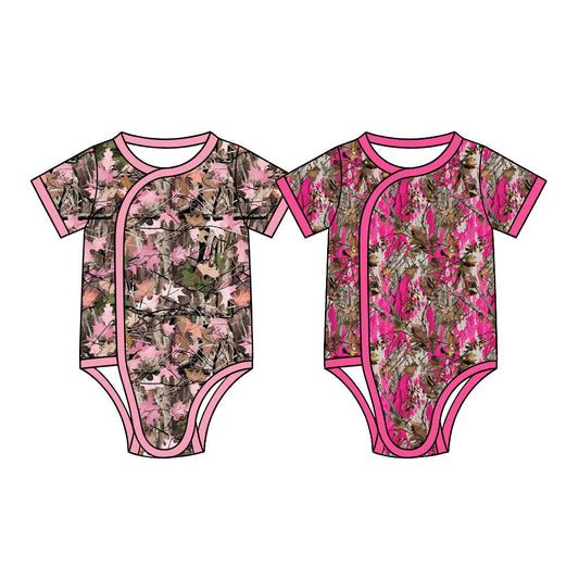 Preorder MOQ 5 pcs Each Style Hunting Leaves Camo Baby Girls Side Snap Romper Kids Matching Clothes