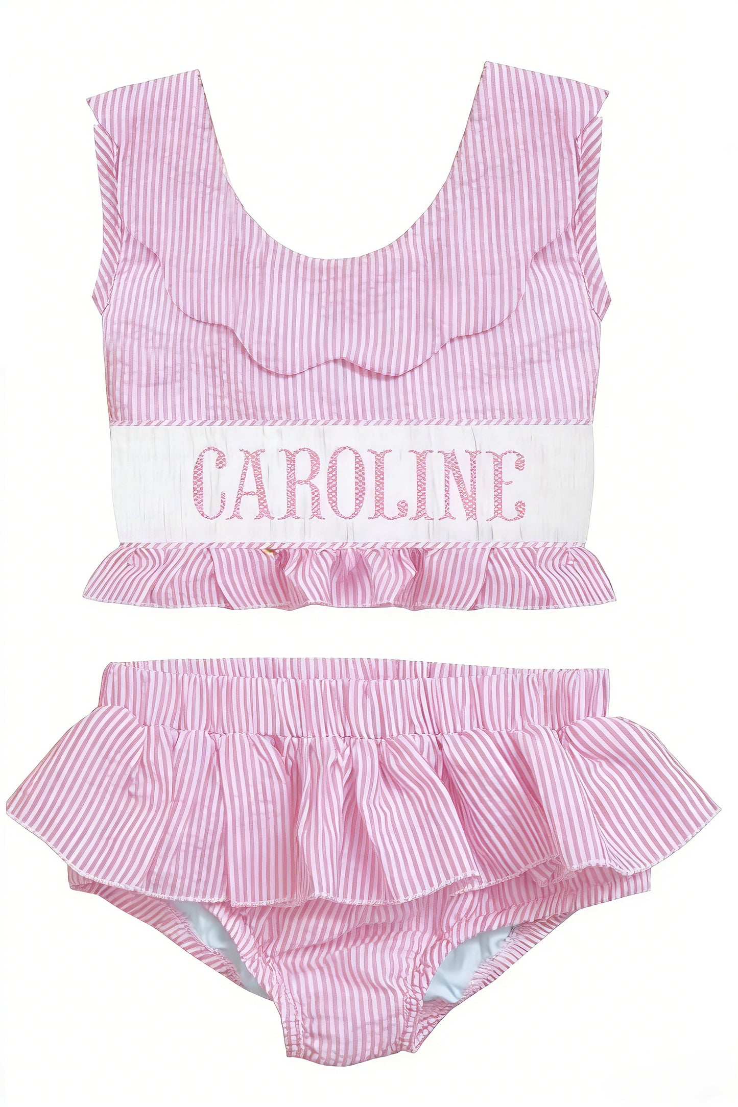 CUSTOM MOQ 3 PCS preorder Sweet Girl Stripe Pink Ruffle Sleeveless Briefs Girls Swim Sets 202601