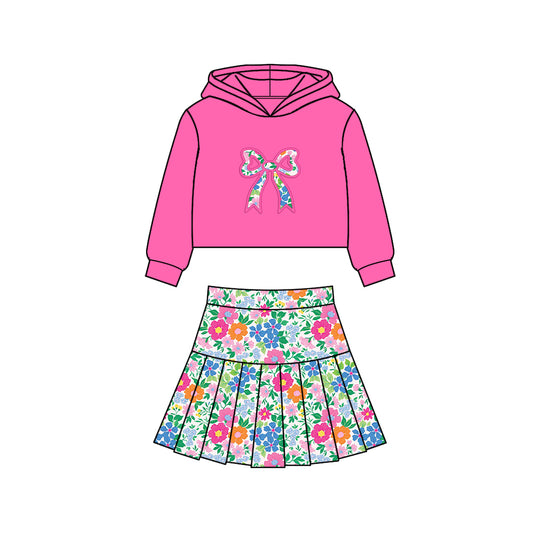 PRE-ORDER CUSTOM MOQ 5 PCS Girls Hooded Long Sleeve Skorts Outfits 20251120