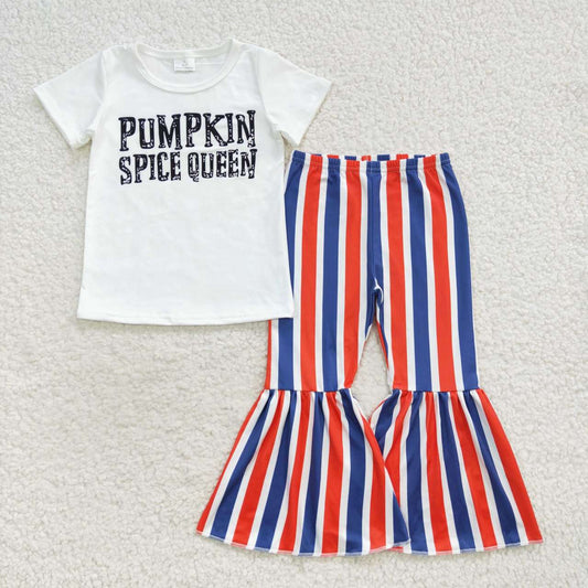 GSPO0794 Halloween Pumpkin Spice Wueen Girls Short Sleeve Pants Outfits