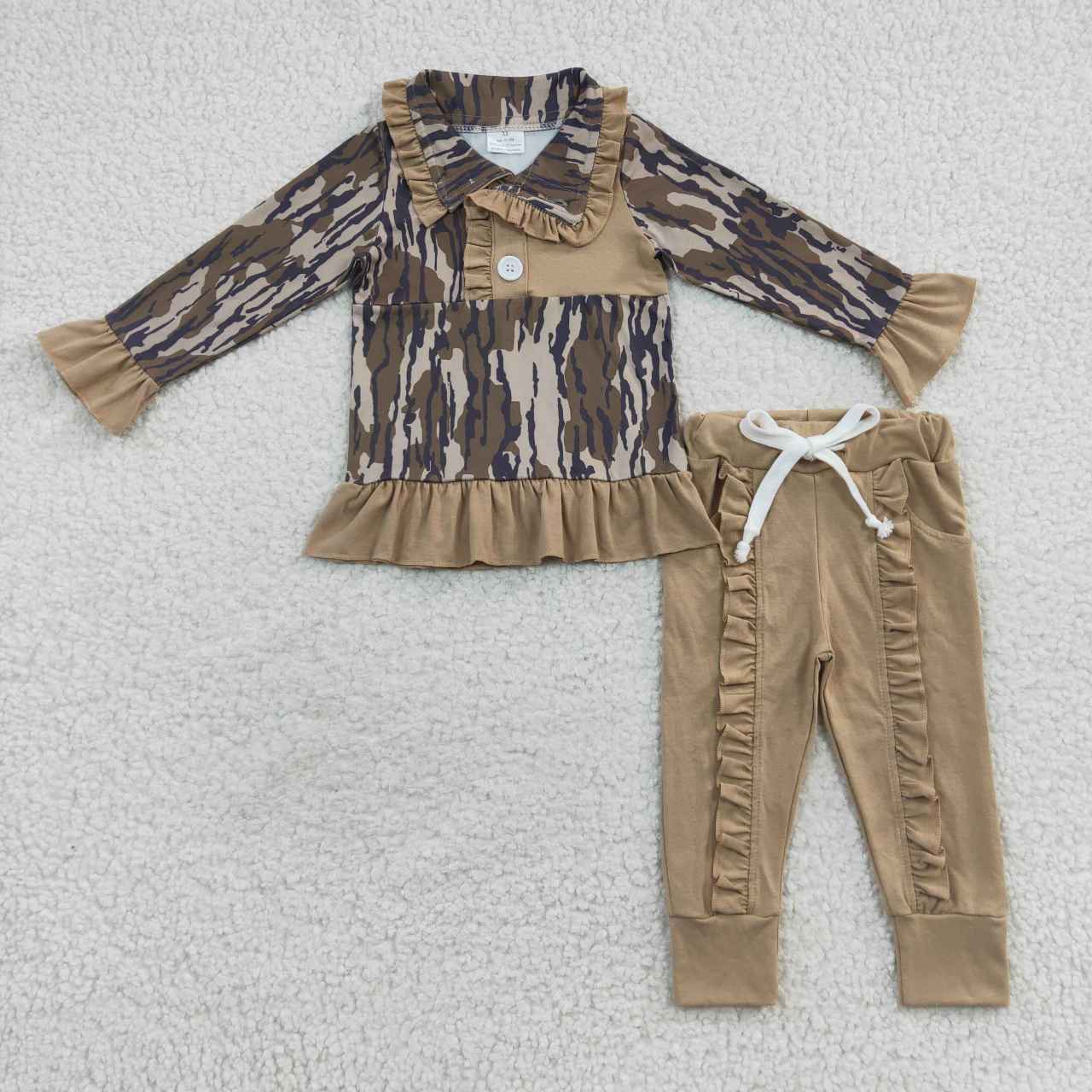 GLP0593 Brown Camo Girls Long Sleeve Pants Outfits