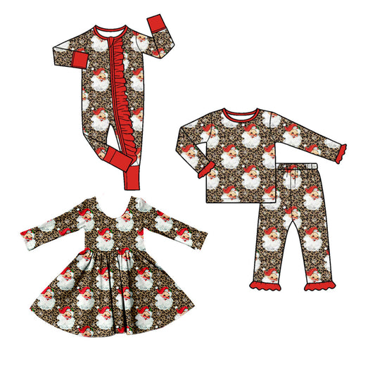 Preorder MOQ 5 pcs Each Style Christmas Santa Leopard Kids Matching Clothes