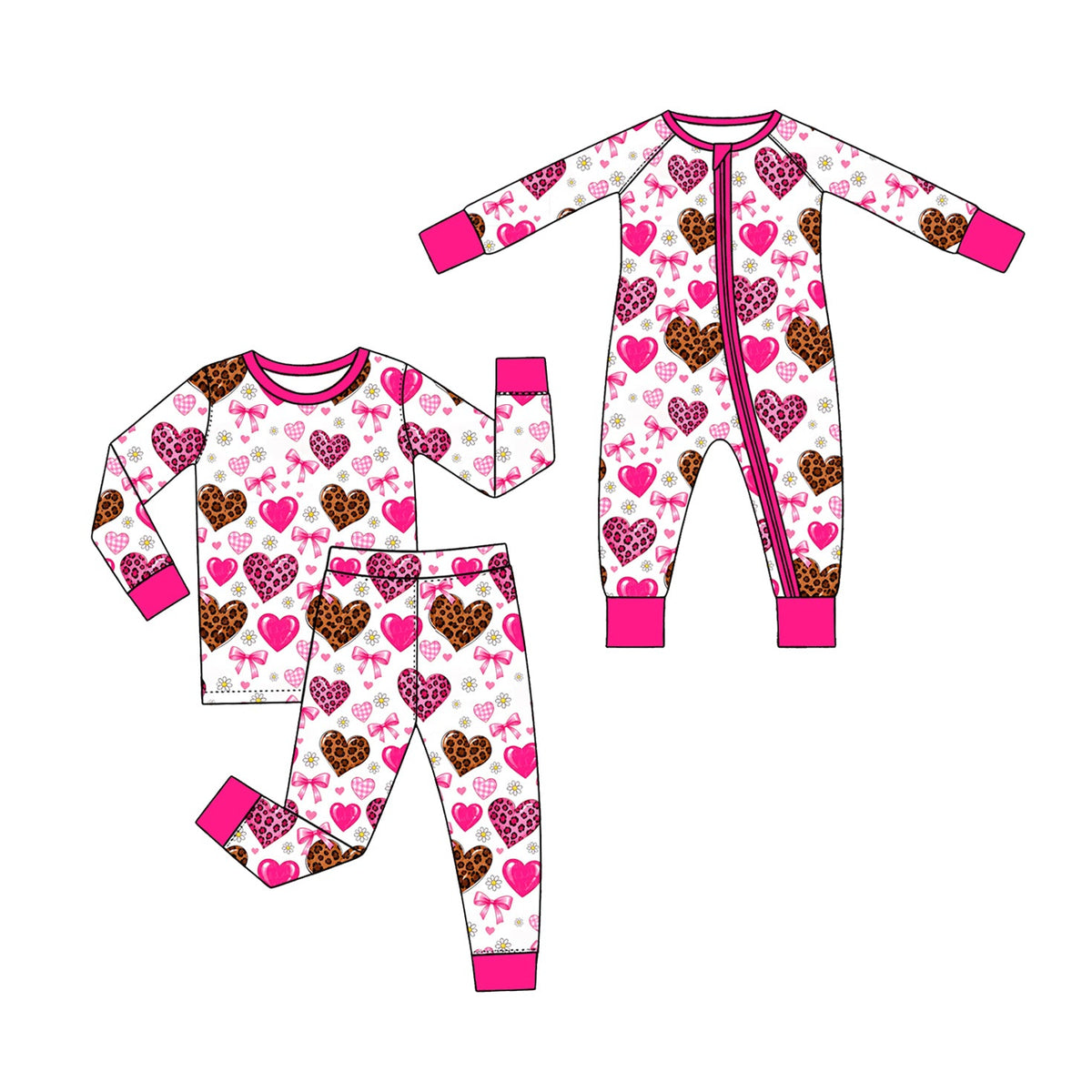 Preorder MOQ 5 pcs Each Style Valentine's Day Love Leopard Bows Rose Red Kids Matching Clothes