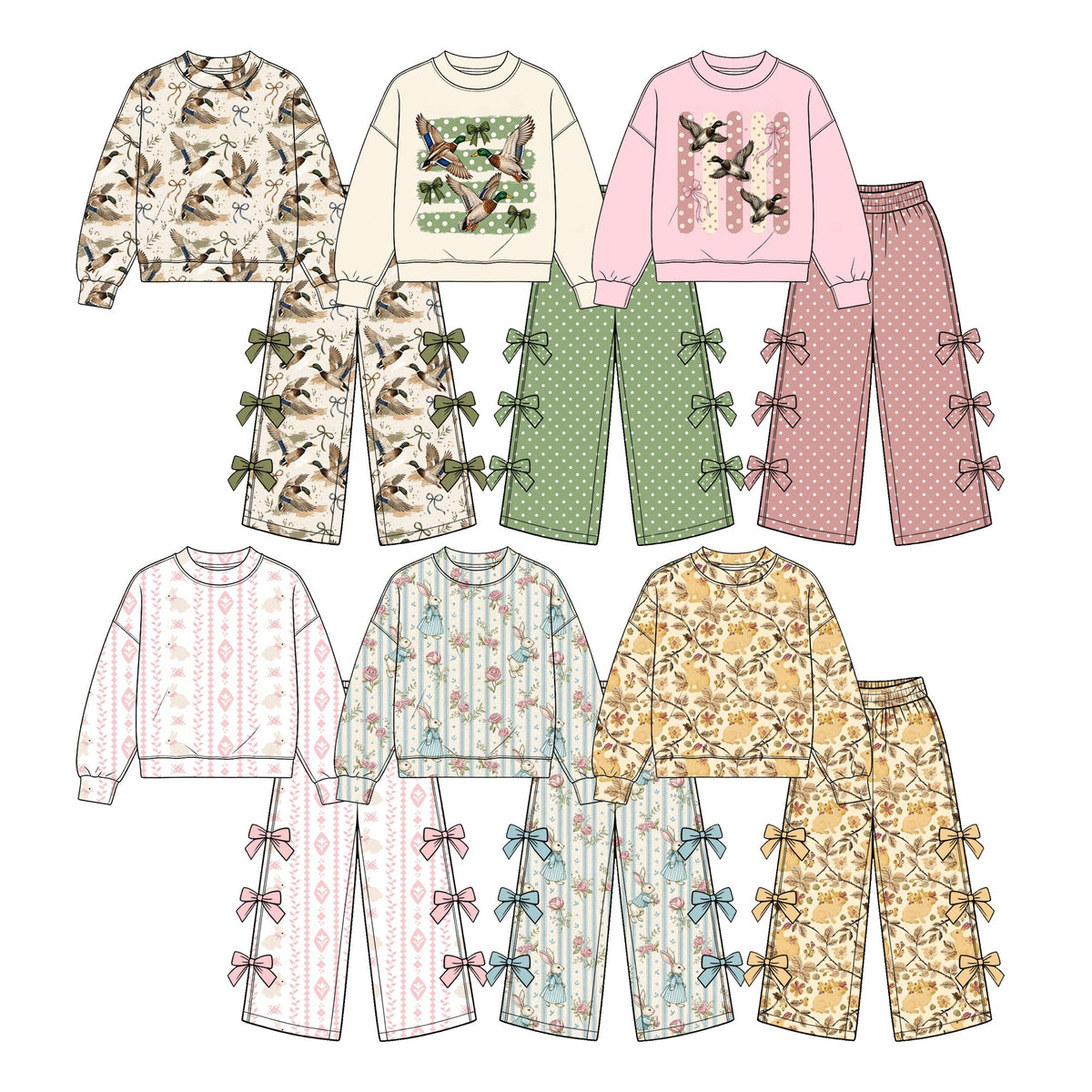 Preorder MOQ 5 pcs Each Style Mallard Ducks Bows Kids Matching Clothes