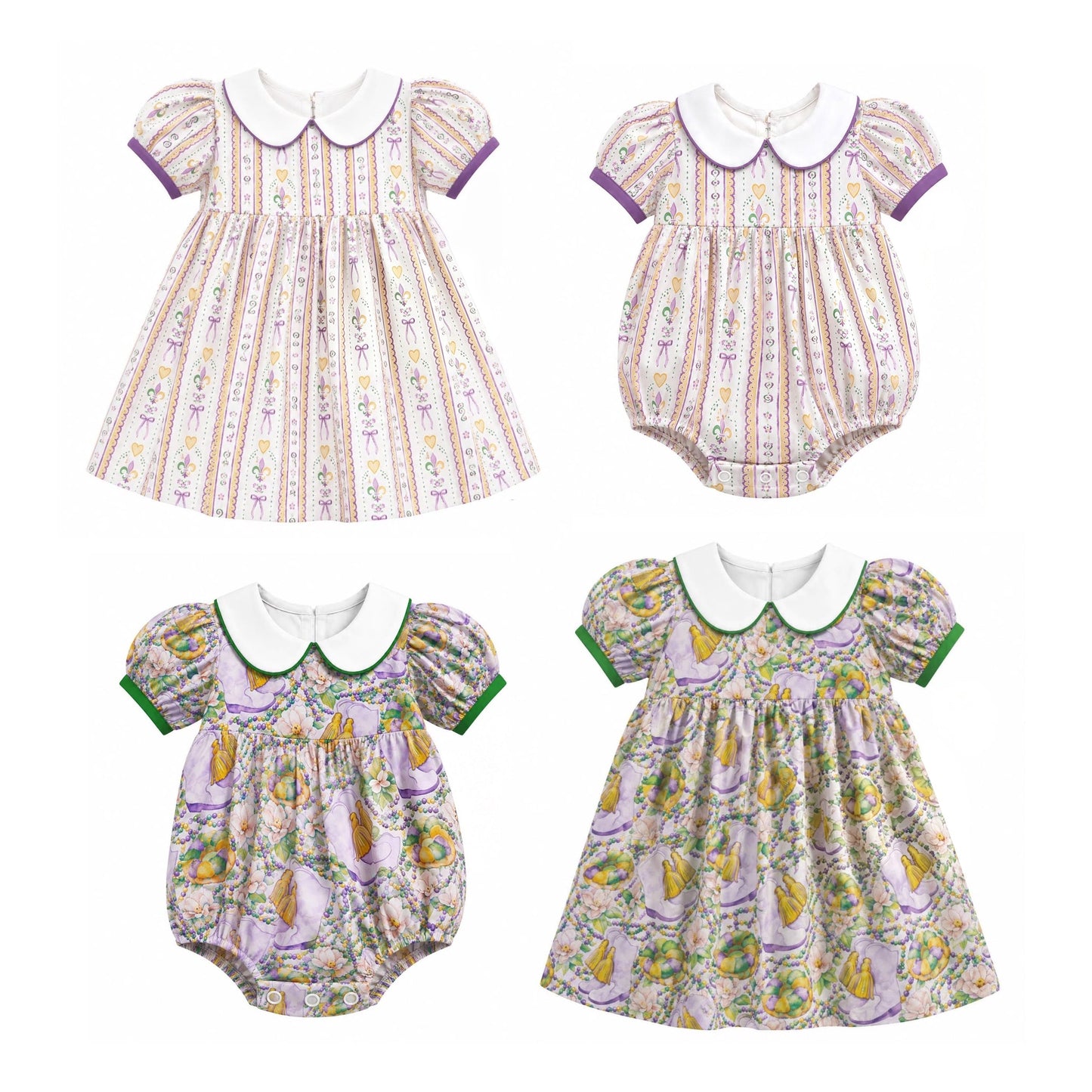 Preorder MOQ 5 pcs Each Style Mardi Gras Doll Collar Kids Matching Clothes 202609