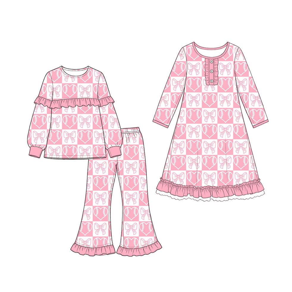 Preorder MOQ 5 pcs Each Style Baseball Love Print Pink Kids Matching Clothes 202609